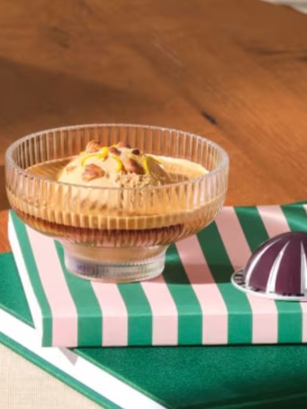 Nespresso Dessert Bowls - Set of 2 Affogato Glass Ribbed Bowls